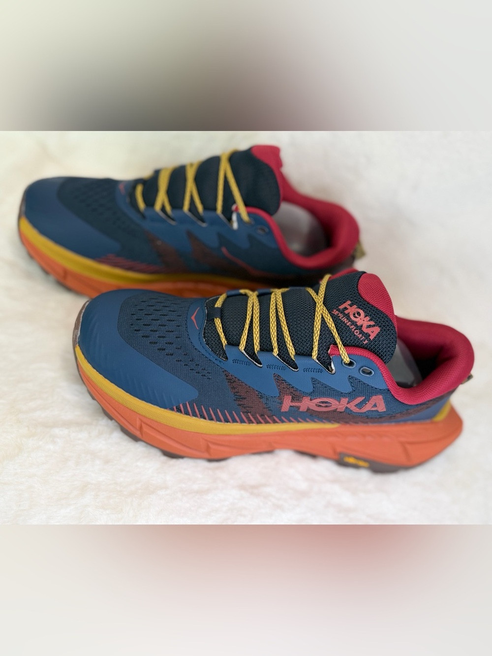 Hoka One One Navy Blue Yellow Orange Pink Trail Sneakers